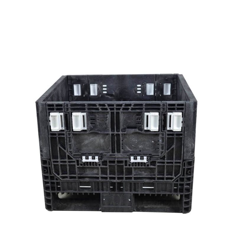 Used black 32 by 30 by 25 inch collapsible bulk container with white handles